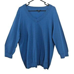 Anne Klein Sweater Double V-Neck Cotton Blend 3/4 Sleeve Royal Blue - XXL NWT